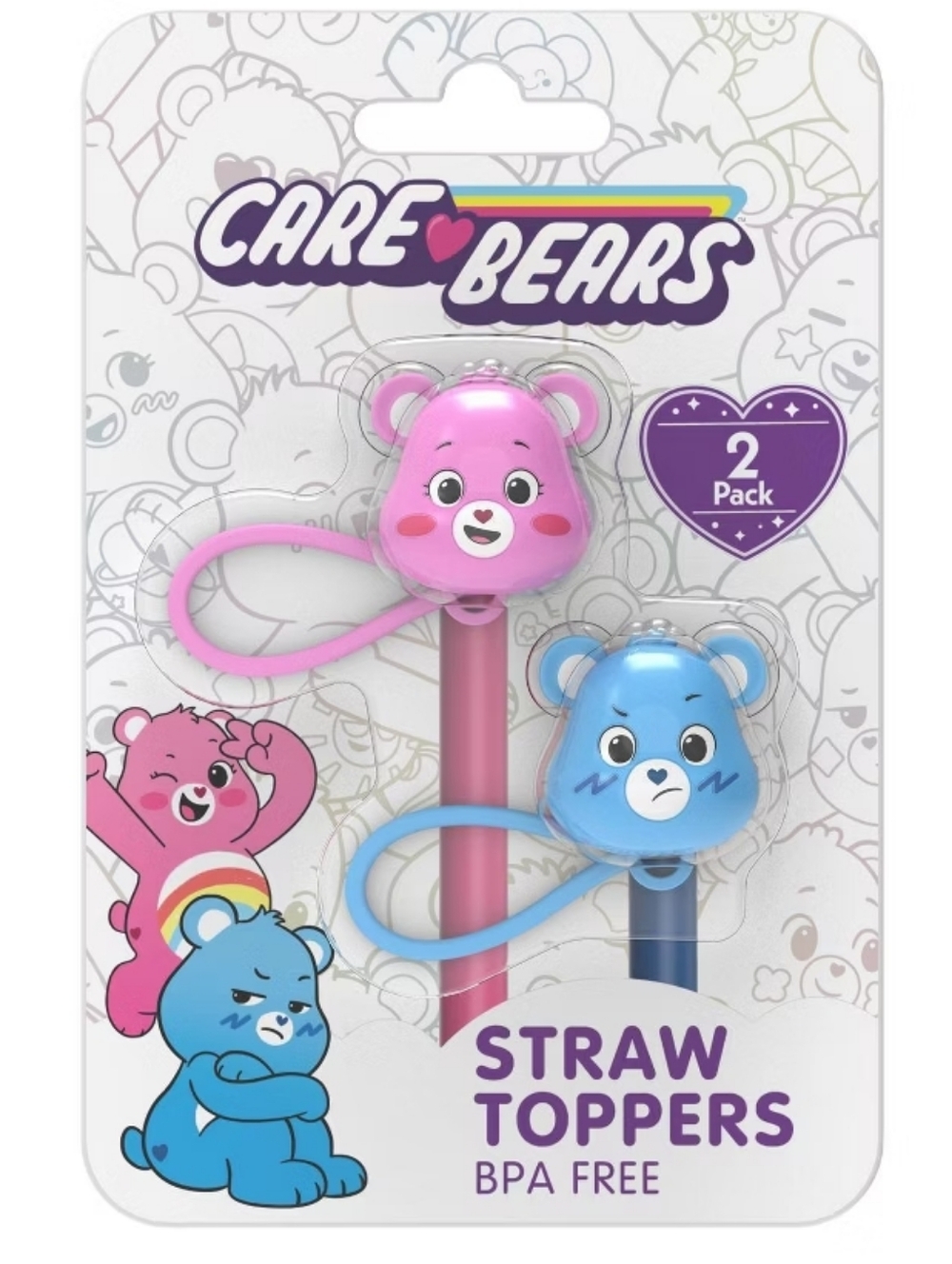 Care Bears Pink and Blue Bear Straw Toppers
